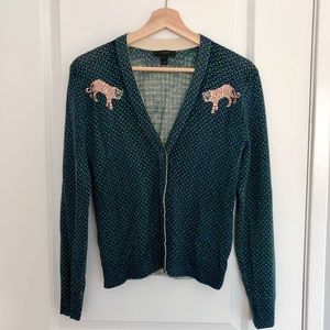J Crew Womens Merino Wool Cardigan Tiger S/M
